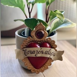 Painted Pressed Metal Ruby Gem Crowned Heart Wall Decor “Corazon Alegre” Banner